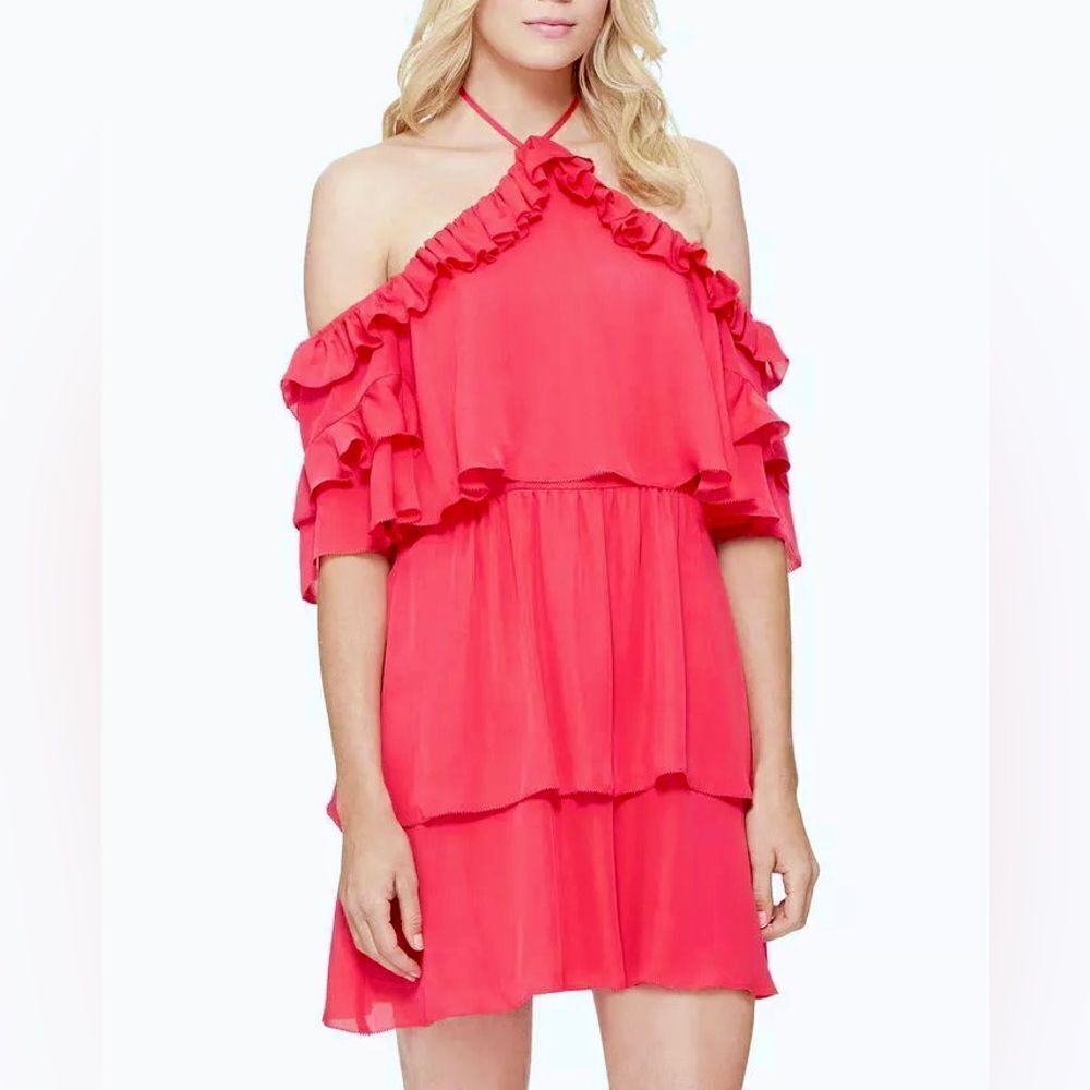 NEW 100% Silk Parker Pink Ruffle Cold Shoulder Dress